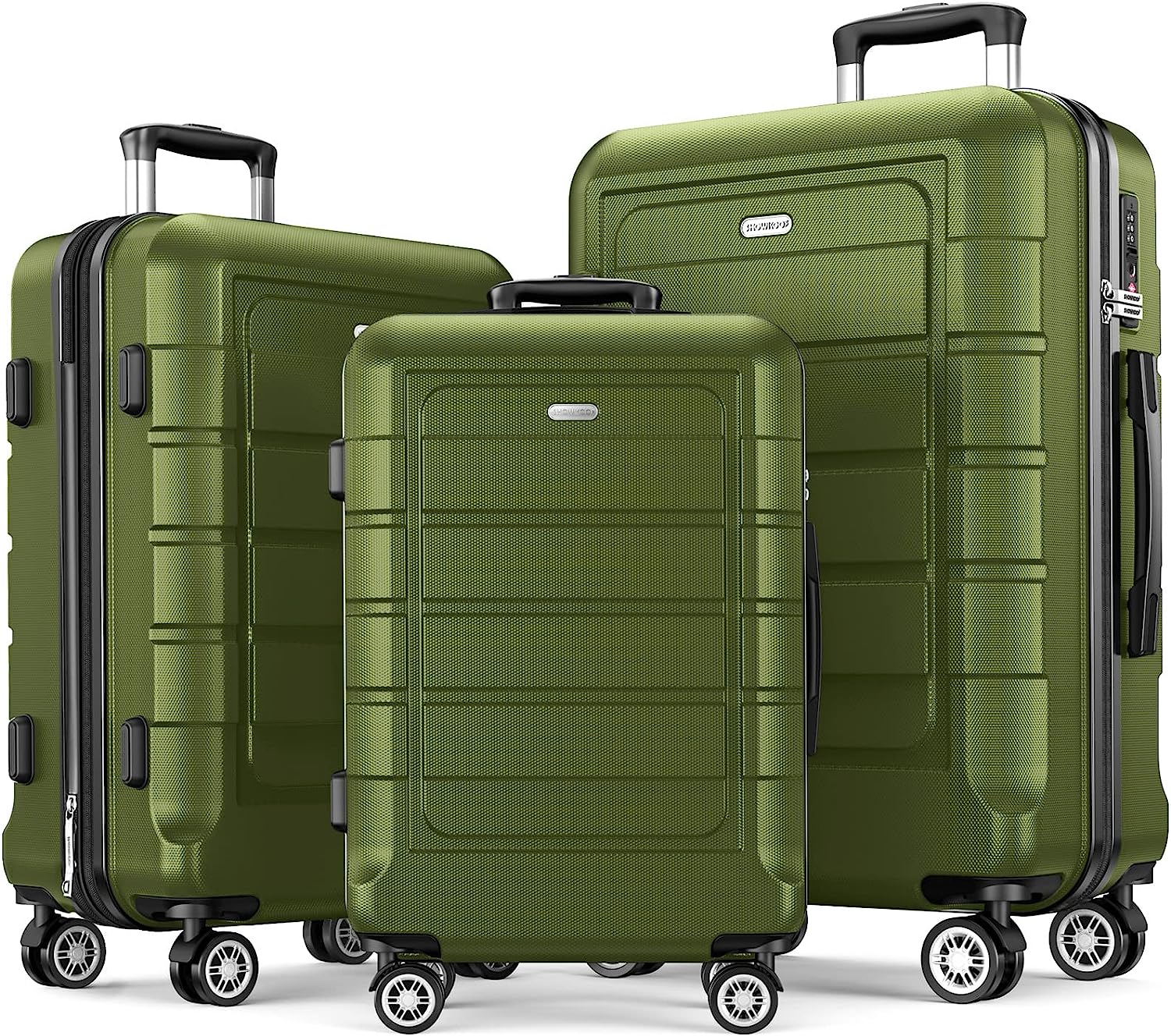 Luggage Sets Expandable PC+ABS Durable Suitcase Double Wheels TSA Lock Olive Green 3pcs