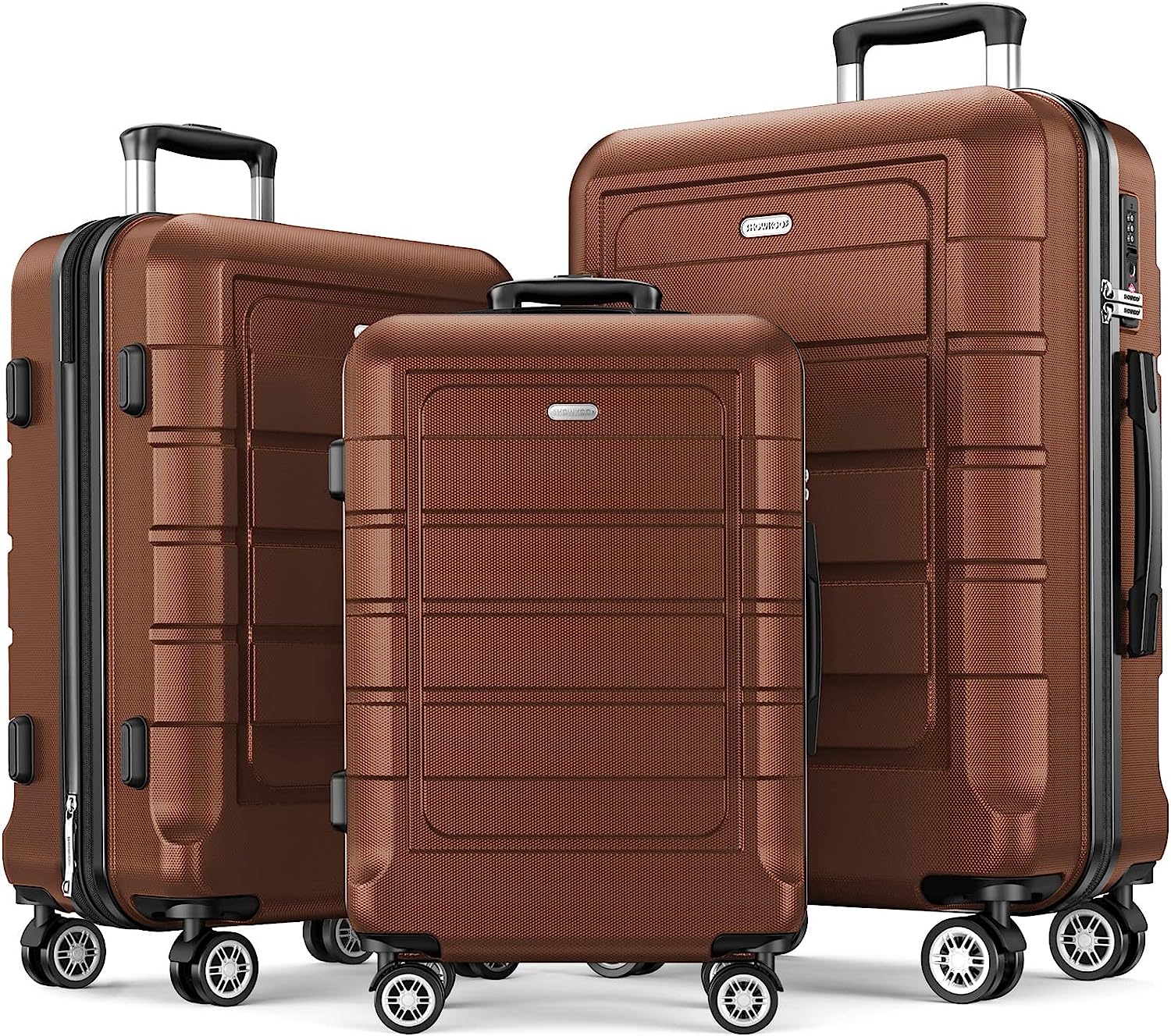 Luggage Sets Expandable PC+ABS Durable Suitcase Double Wheels TSA Lock Brown 3pcs