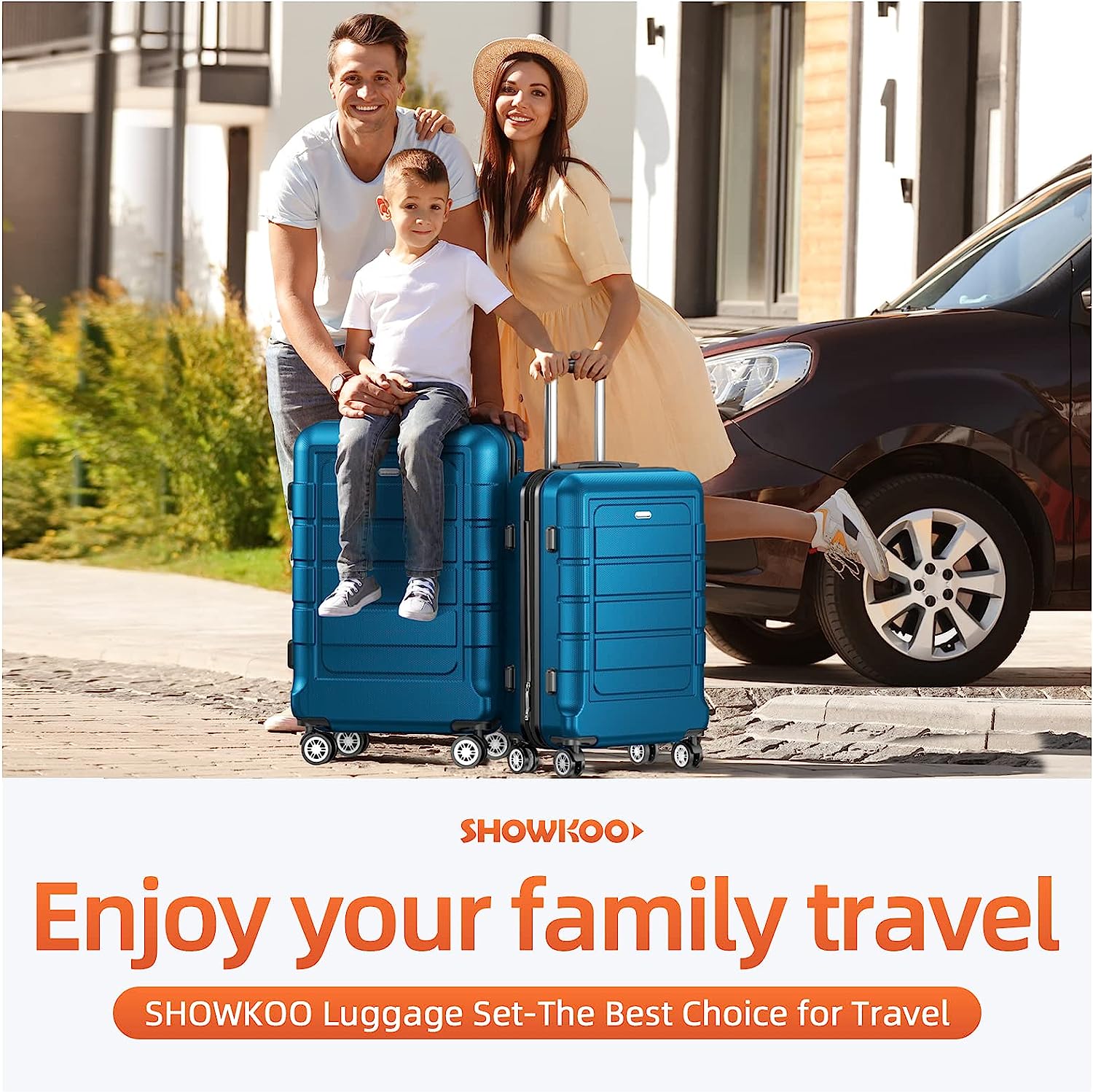 Luggage Sets Expandable PC+ABS Durable Suitcase Sets Double Wheels TSA Lock Sea Blue 3PCS