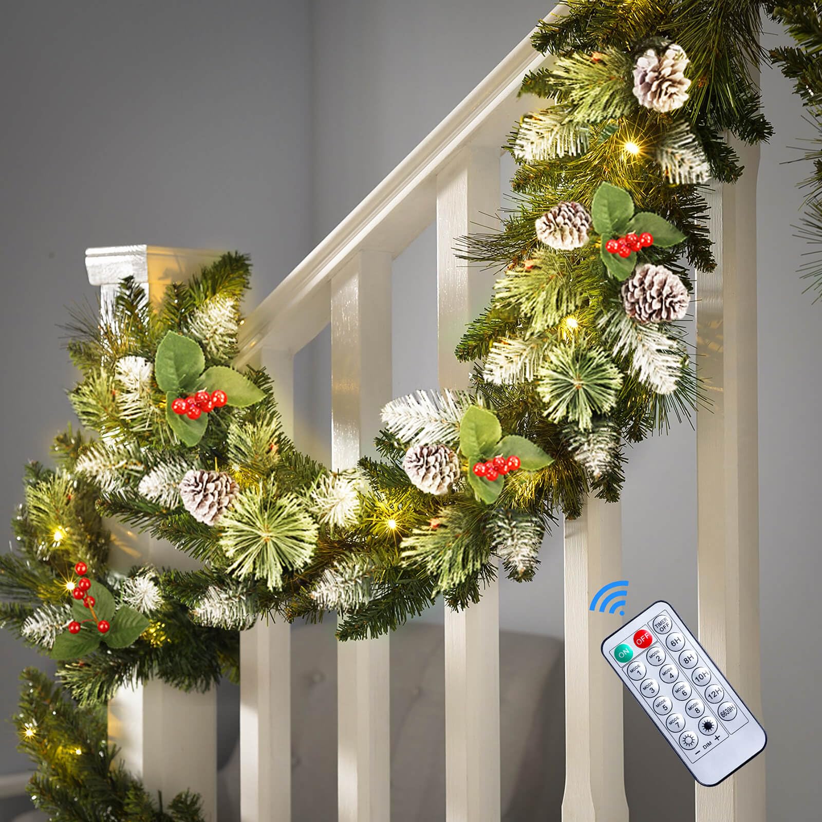 9FT Color Changing Prelit Lights Artificial Christmas Garland with Timer by Remote Control