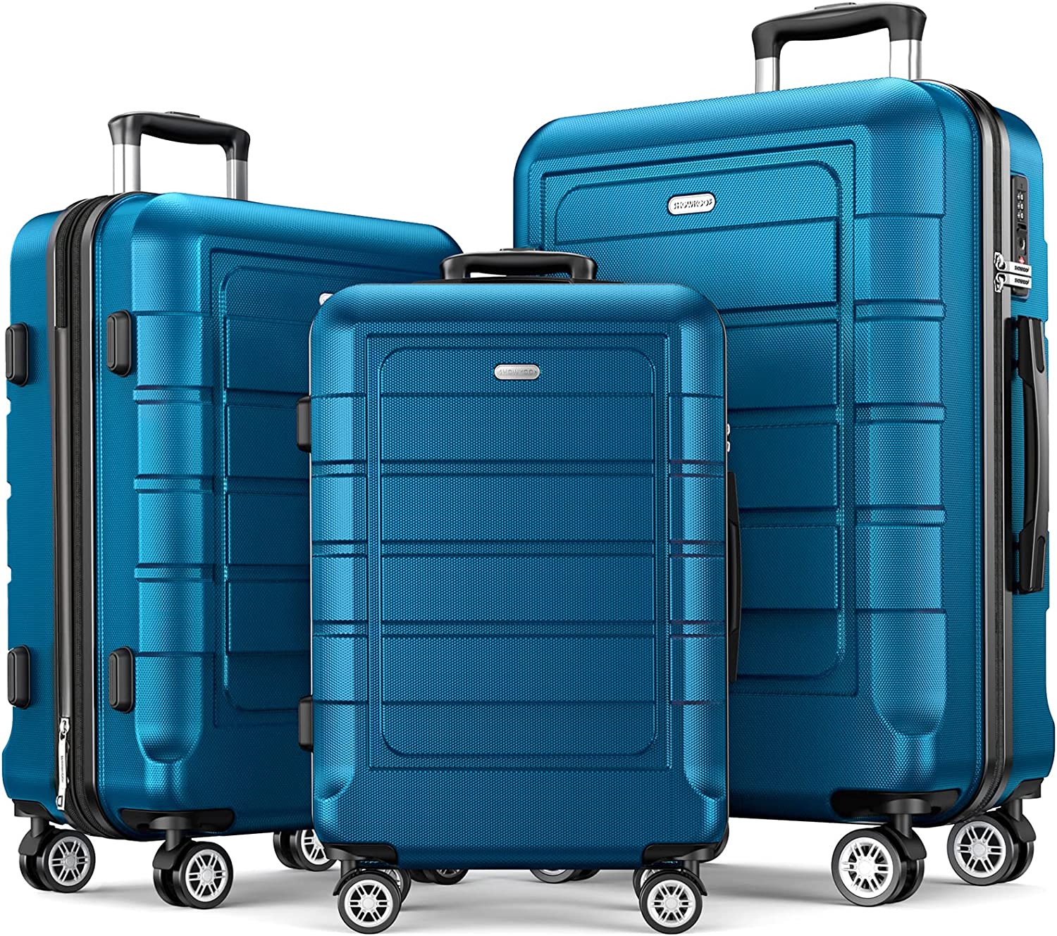 Luggage Sets Expandable PC+ABS Durable Suitcase Sets Double Wheels TSA Lock Sea Blue 3PCS
