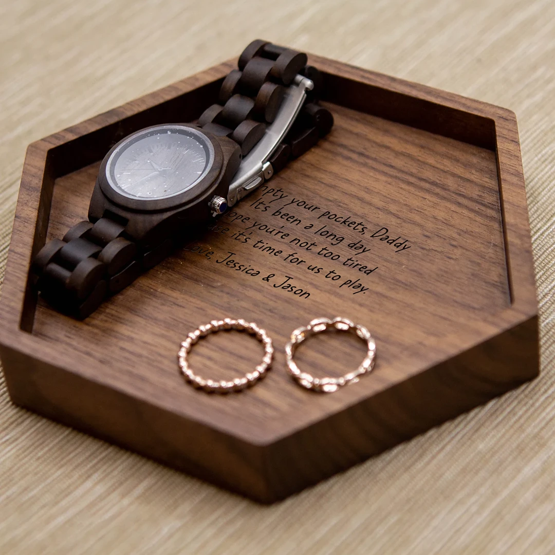 Custom Engraving Acacia Wood/Walnut Wood Tray Engraved Key or Ring Dish