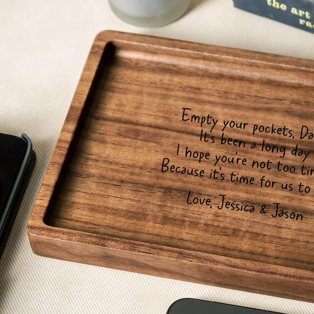 Custom Engraving Acacia Wood/Walnut Wood Tray Engraved Key or Ring Dish