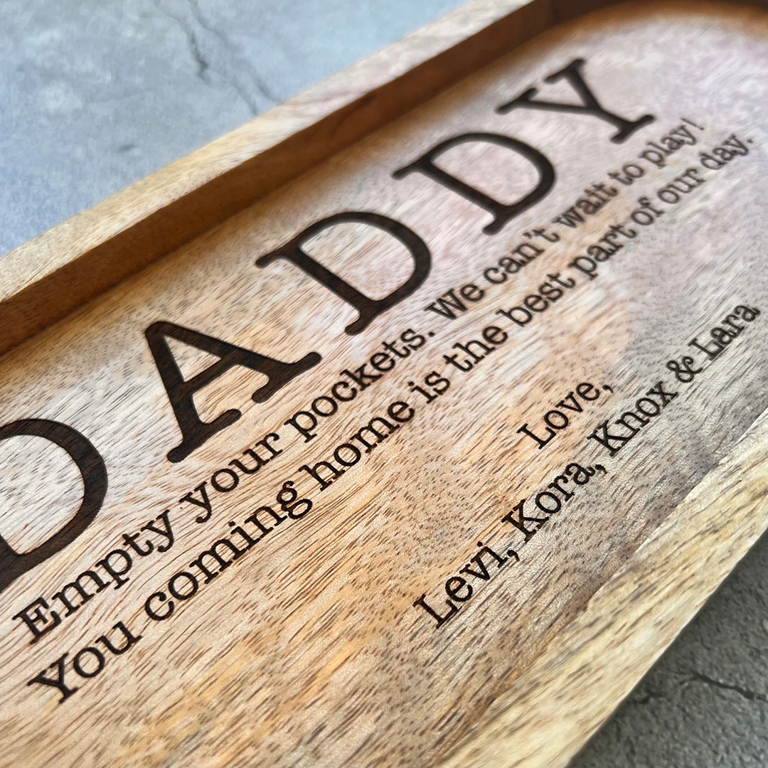 Empty Your Pockets Daddy Custom Father's Day Gift Laser Engraved Catch All Decorative Wooden Tray