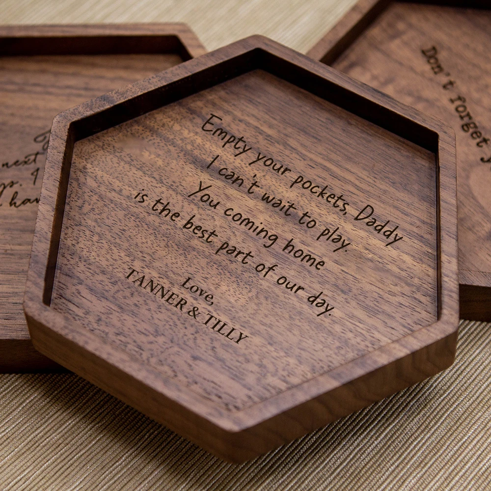 Custom Engraving Acacia Wood/Walnut Wood Tray Engraved Key or Ring Dish
