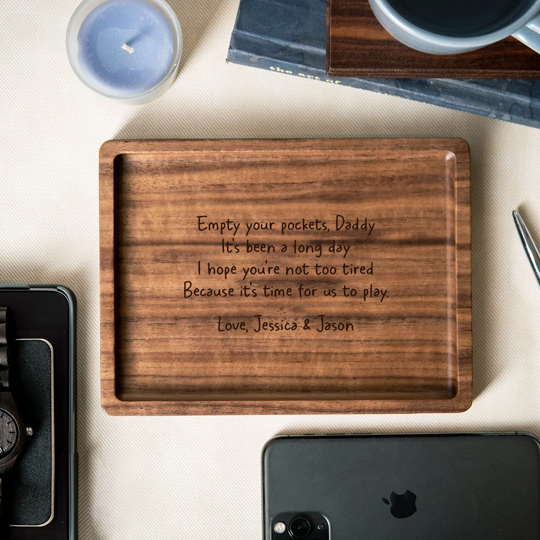 Custom Engraving Acacia Wood/Walnut Wood Tray Engraved Key or Ring Dish