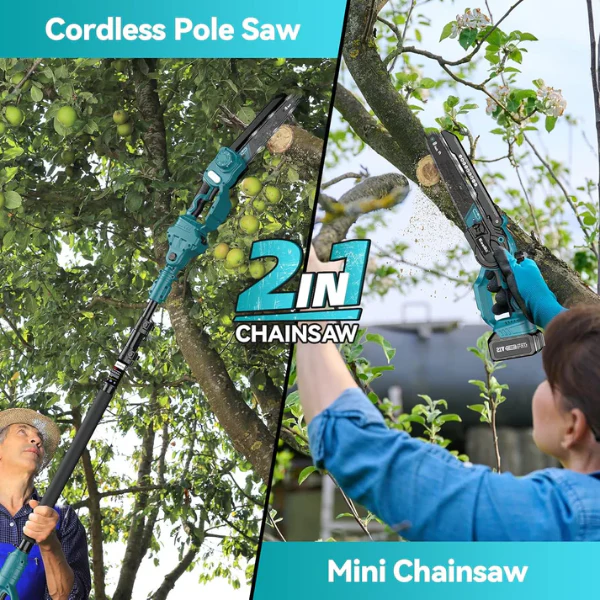 2 in 1 Cordless 8 inch Chainsaw with Pole Saw