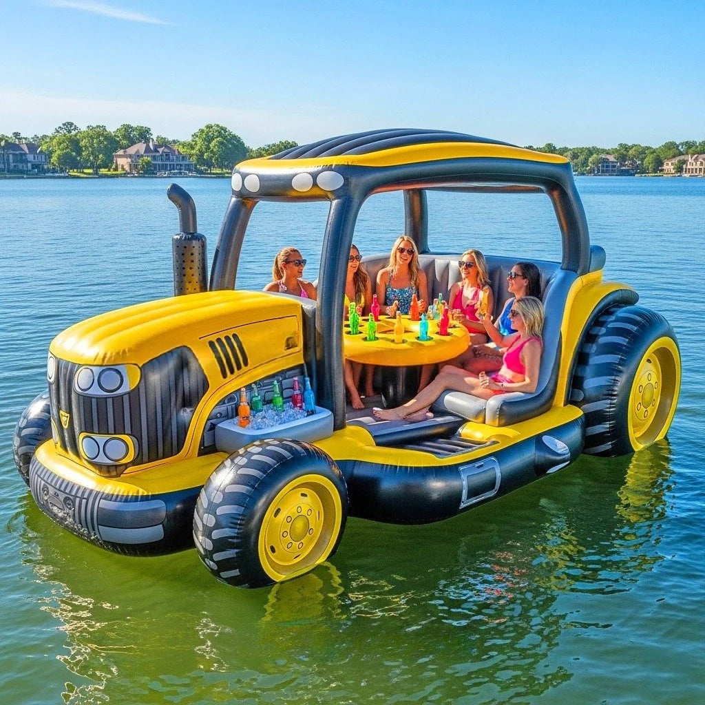 Inflatable Tractor Pool Float Lounge – Giant Party Barge for 6 Adults