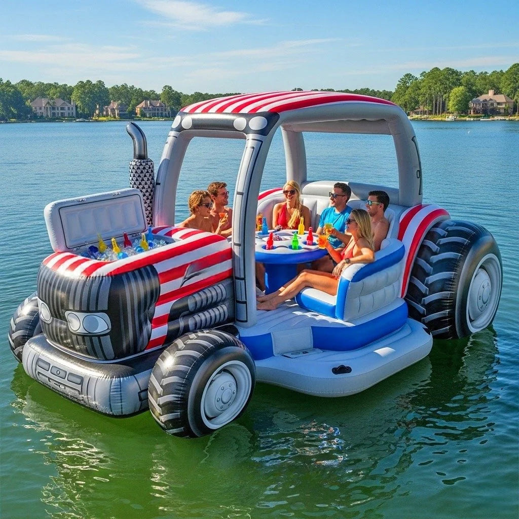 Inflatable Tractor Pool Float Lounge – Giant Party Barge for 6 Adults