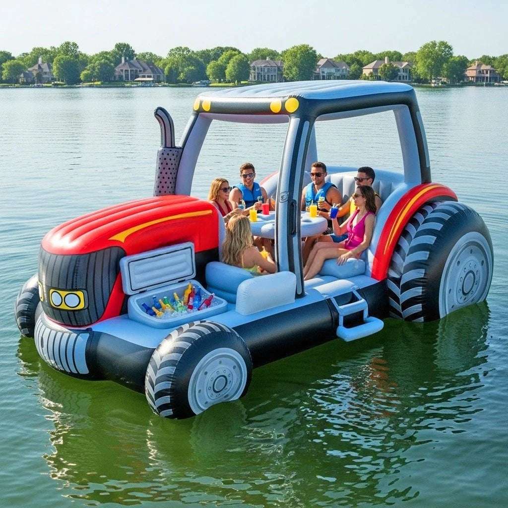 Inflatable Tractor Pool Float Lounge – Giant Party Barge for 6 Adults