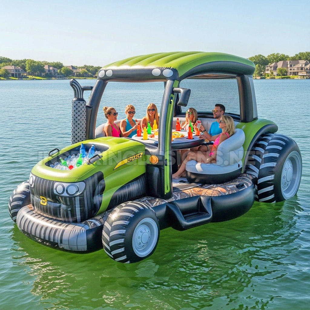Inflatable Tractor Pool Float Lounge – Giant Party Barge for 6 Adults
