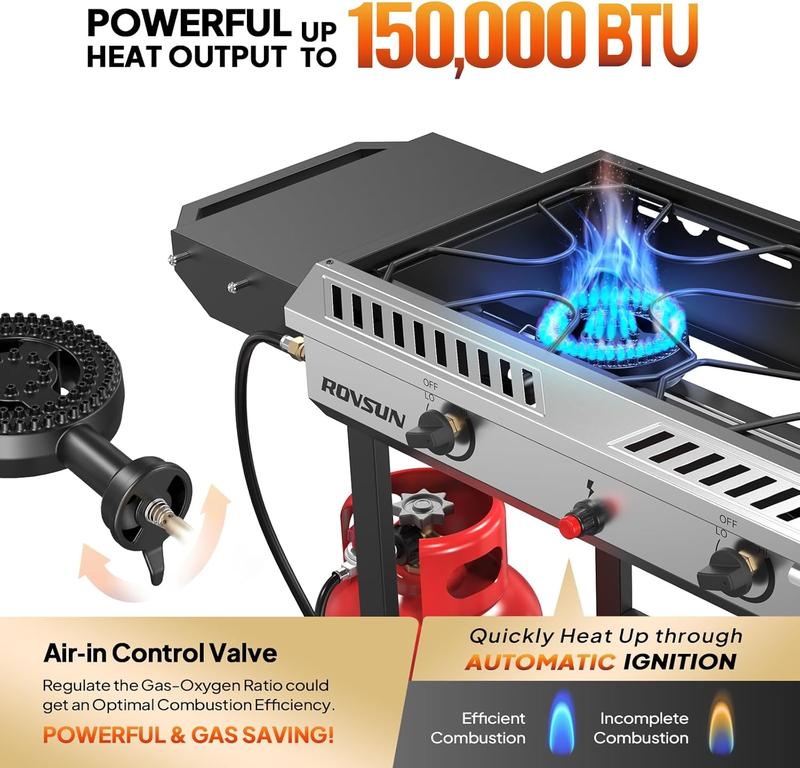 ROVSUN 2 Burner 150,000 BTU Outdoor Gas Propane Stove with Windpanel & Carrying Bag