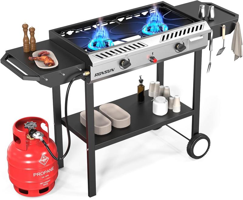ROVSUN 2 Burner 150,000 BTU Outdoor Gas Propane Stove with Windpanel & Carrying Bag