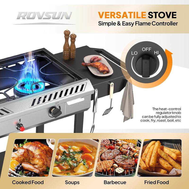 ROVSUN 2 Burner 150,000 BTU Outdoor Gas Propane Stove with Windpanel & Carrying Bag