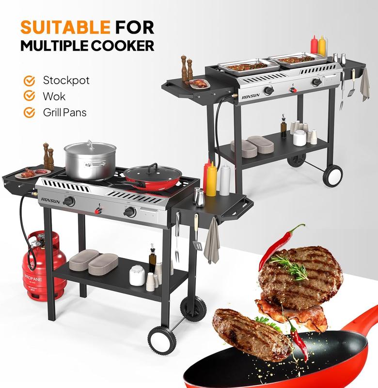 ROVSUN 2 Burner 150,000 BTU Outdoor Gas Propane Stove with Windpanel & Carrying Bag