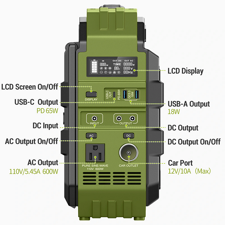 Portable Power Station with Built-in Solar Panel