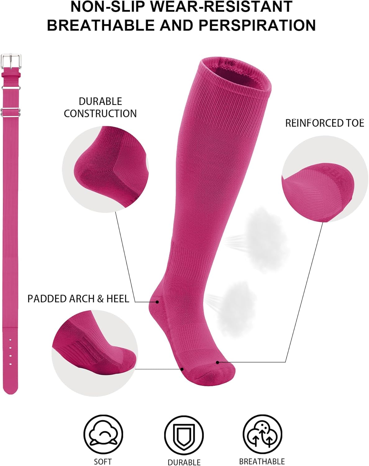 QBK 2T/3T/4T/5T Toddler Baseball Socks And Belt Youth Softball Tee Ball Combo Set for Boy Girl (1 Pairs of Socks & 1 Belt)