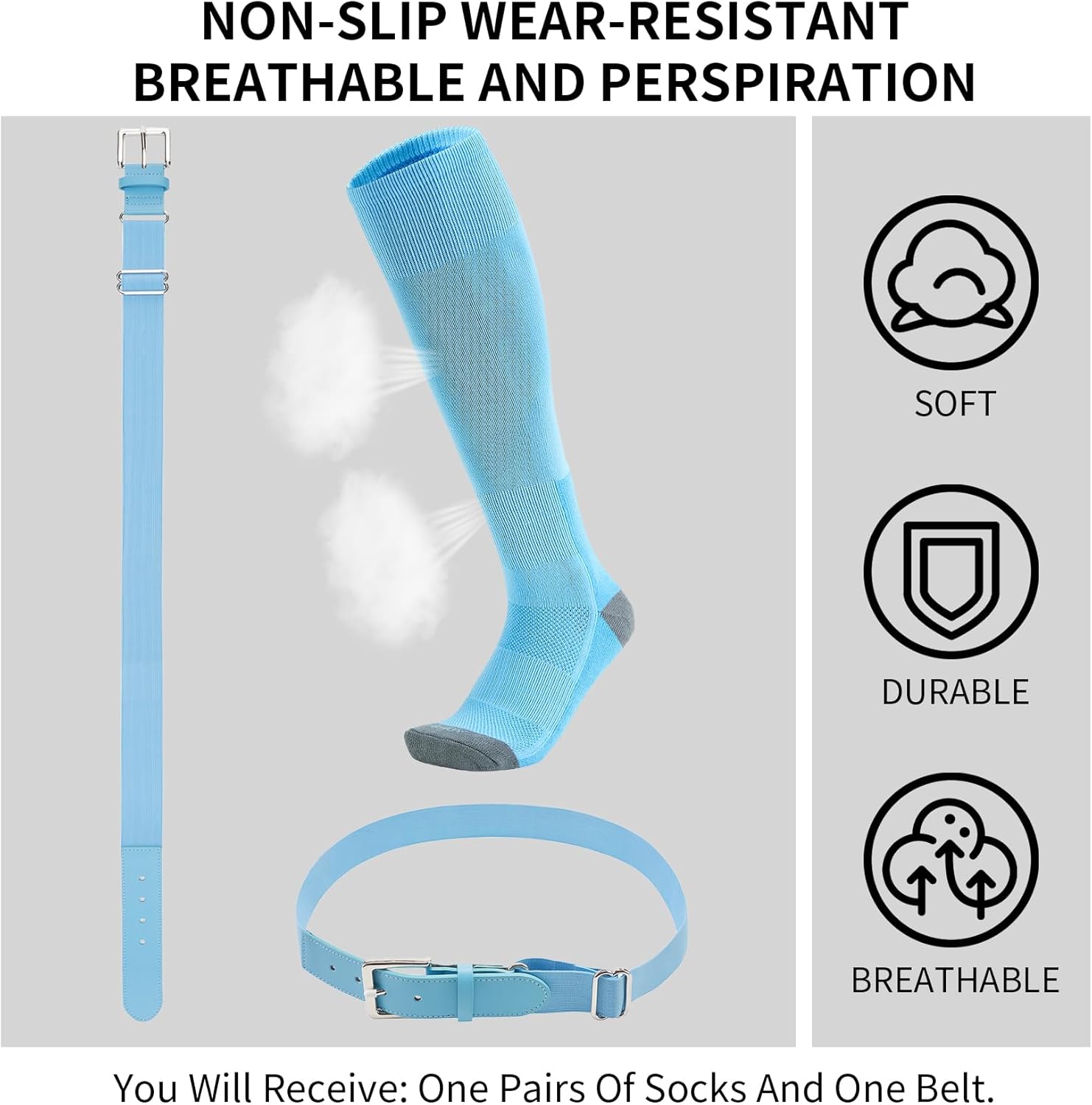 QBK Youth Baseball Socks & Belt Combo Set for Kids 2-16 Years -Softball/Tee Ball Accessories (1 Pair + 1 Belt, Unisex)