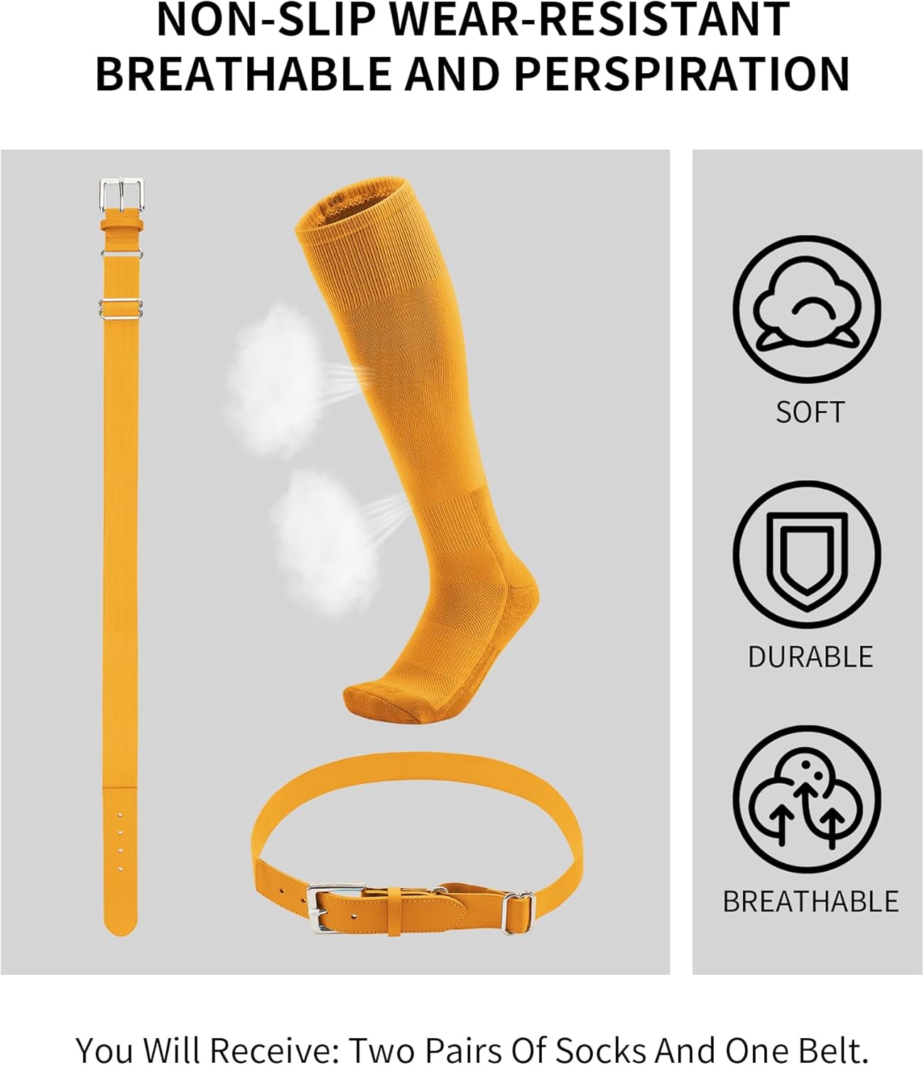 QBK Toddler Baseball Socks And Belt Youth Softball Tee Ball Combo Set for Boy Girl (2 Pairs of Socks & 1 Belt)