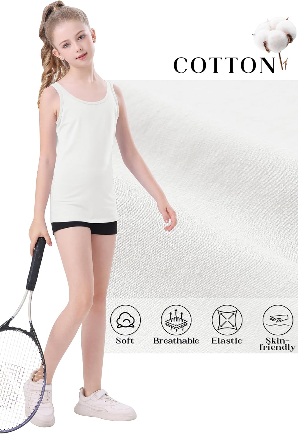 QBK 2T-13Years Girls Tank Tops Cotton Dance Basic Sleeveless Undershirts for Gymnastics Ballet Dancewear