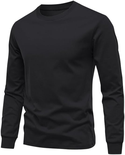 Huata Men's T-Shirt Long Sleeve Crewneck Cotton Tees