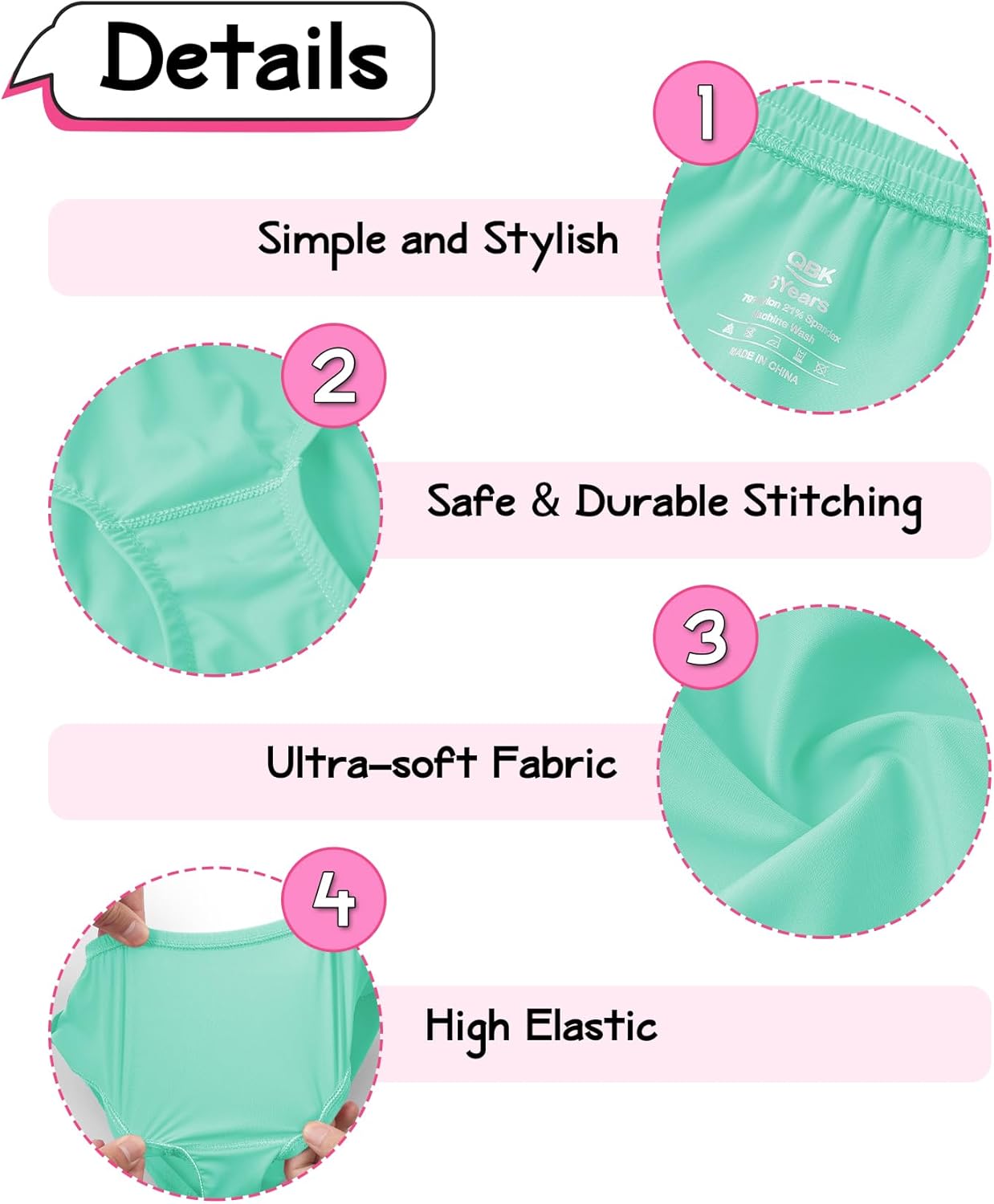 QBK Girls' Swimming Bottom Suit Swim Brief UPF50+ Rash Guard Swimsuit Sun Protection Quick Dry (2t-14Years)