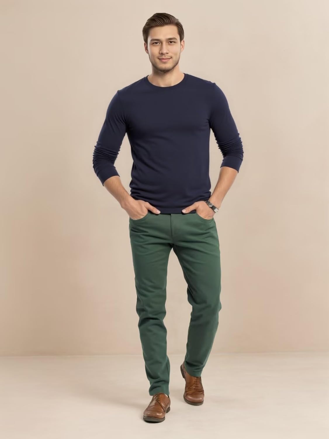 Huata Men's T-Shirt Long Sleeve Crewneck Cotton Tees