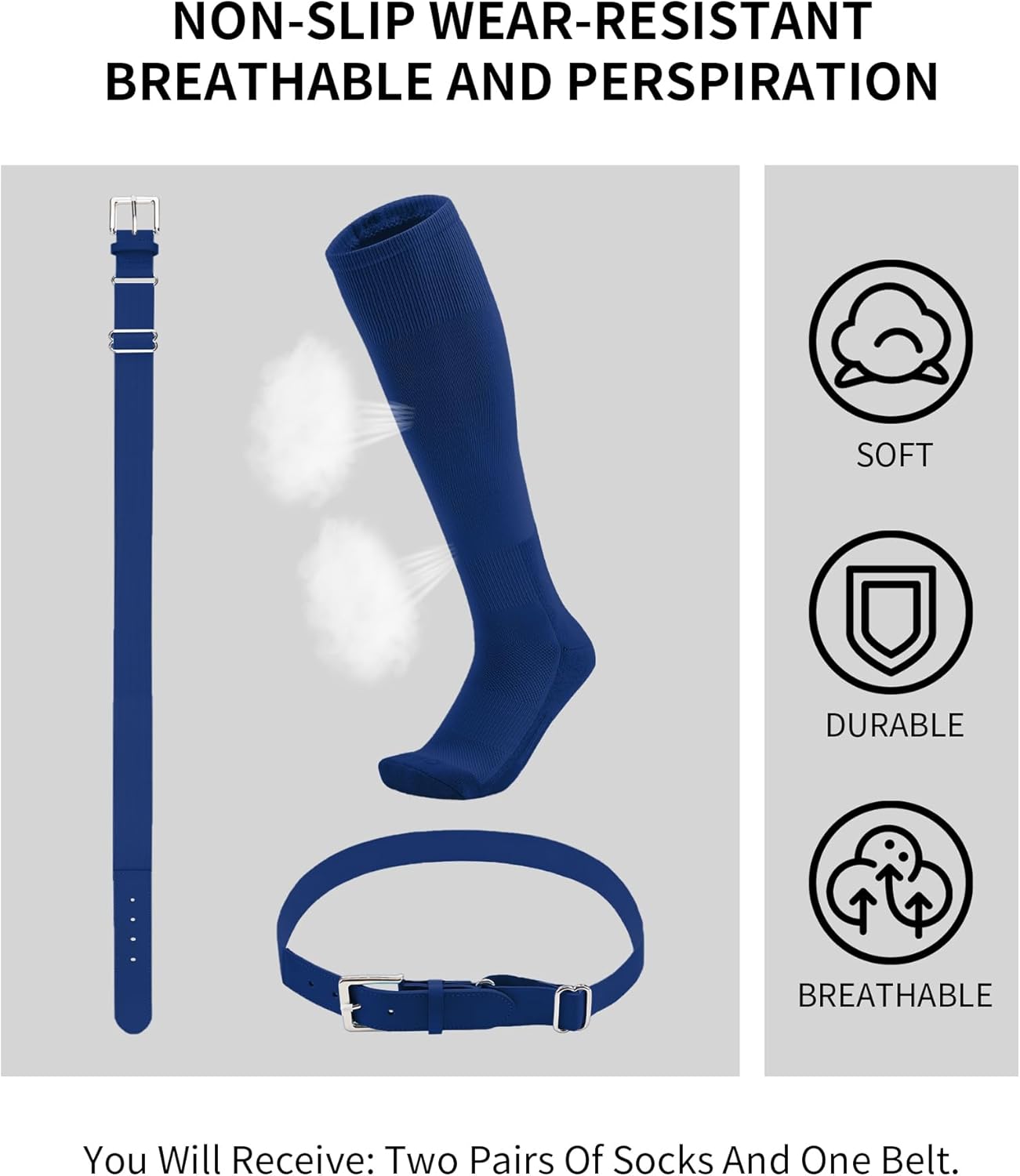 QBK Toddler Baseball Socks And Belt Youth Softball Tee Ball Combo Set for Boy Girl (2 Pairs of Socks & 1 Belt)