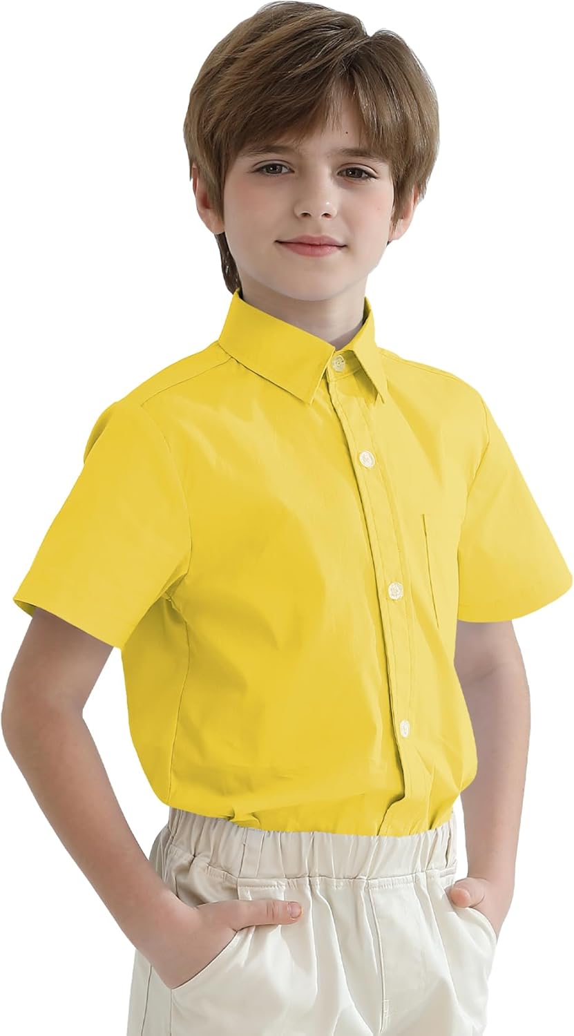 2T-16Y Boys' Short Sleeve Button Down Toddler Dress Shirt Oxford Uniform Shirt with Chest Pocket