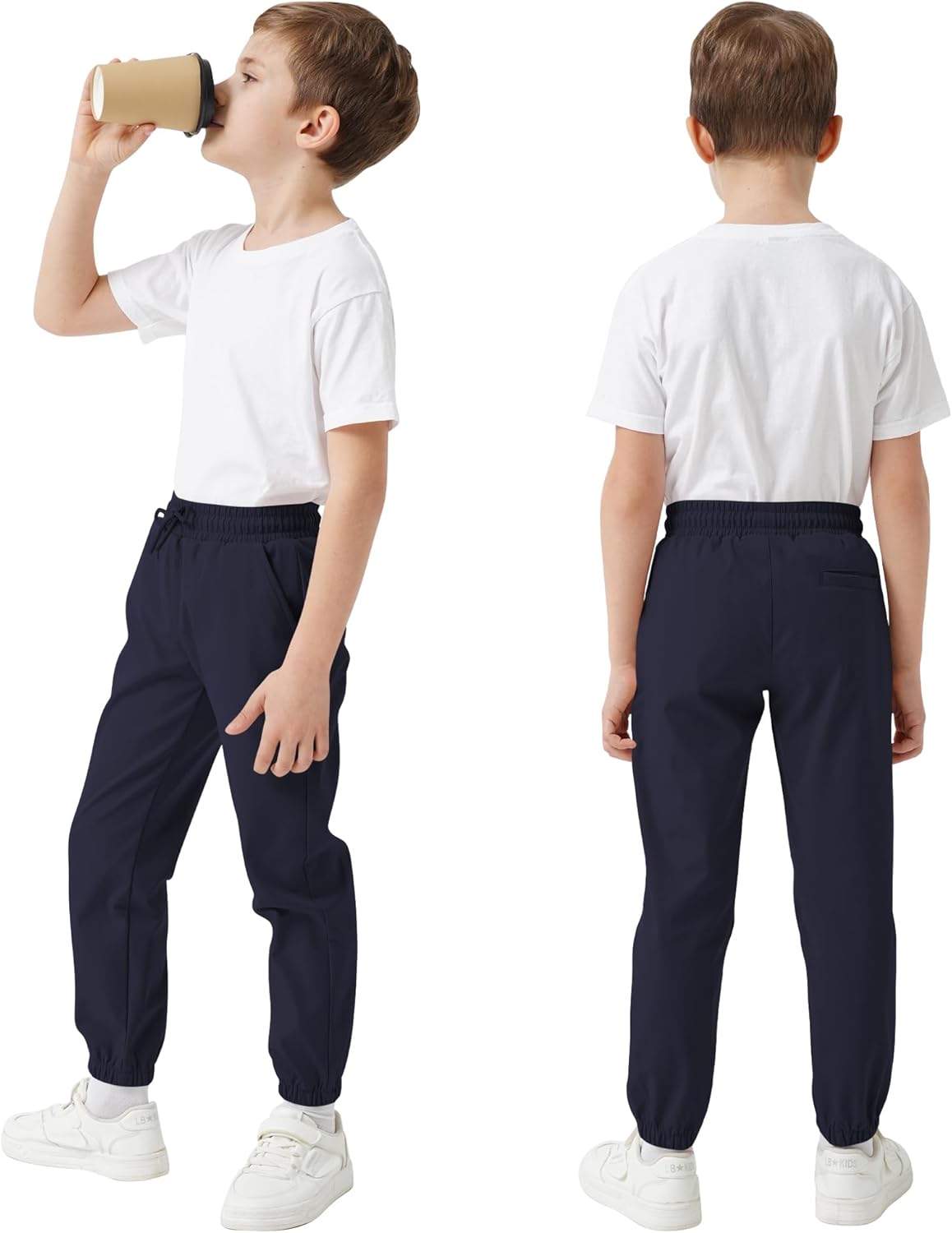 QBK School Joggers for Boys - Elastic Waist Dress Jogger Uniform Pants with Drawstring
