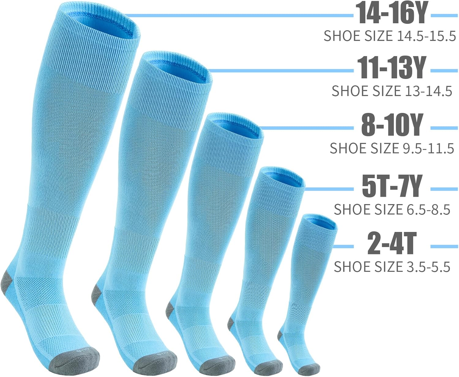 QBK Toddler Baseball Socks Youth Softball Tee Ball Kids Soccer Socks for Boy Girl 2 Pairs