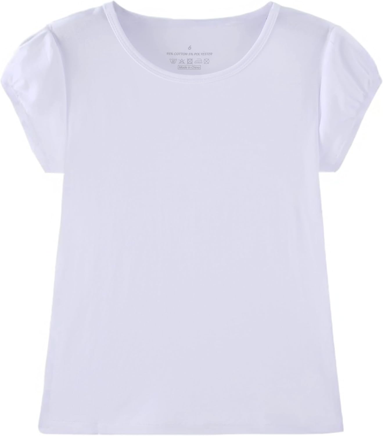 Huata Girls Short Puff Sleeve Tee Basic T-Shirt 2 Packs Crewneck