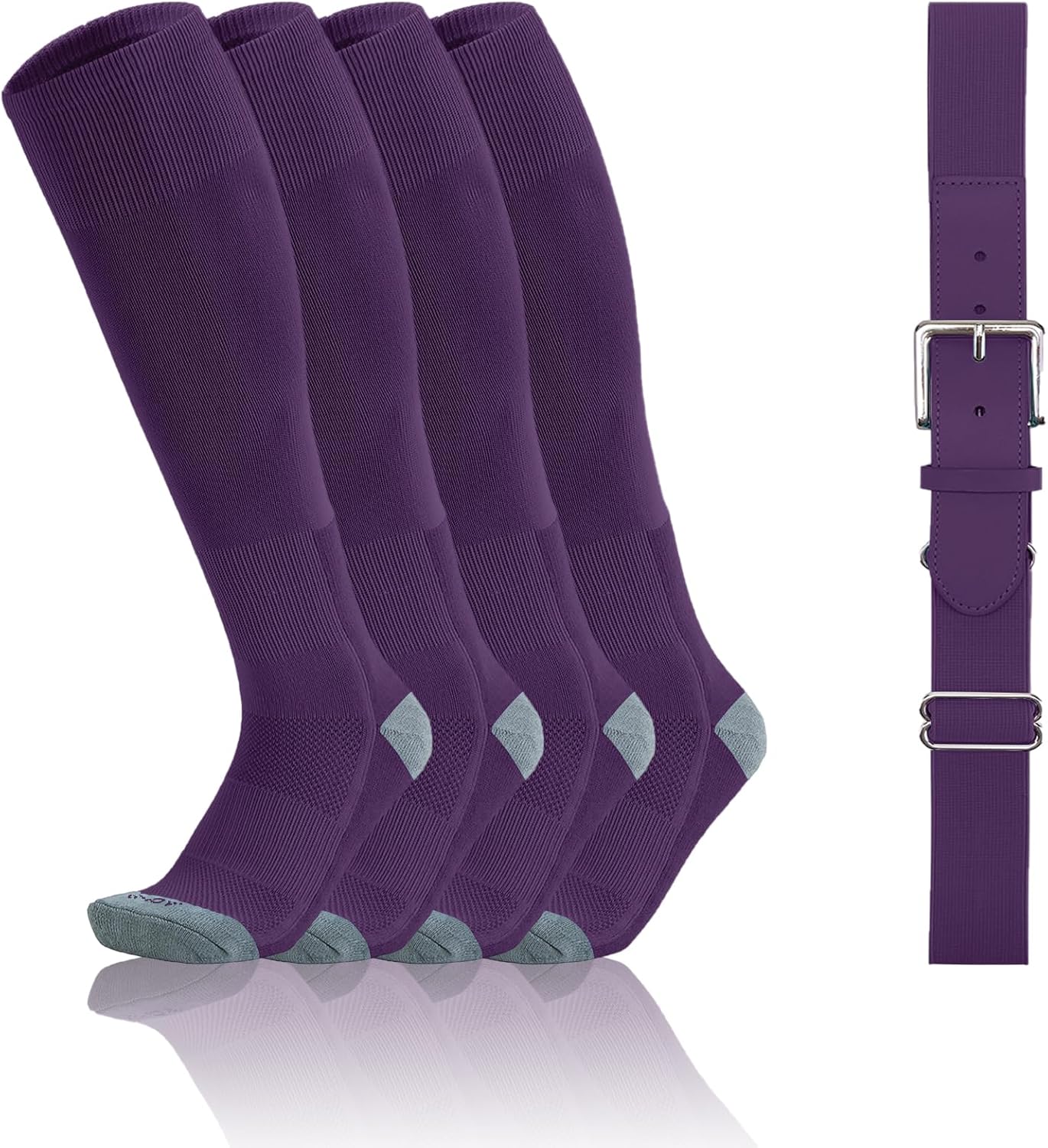 QBK 2-16Y Toddler Baseball Socks And Belt Youth Softball Tee Ball Combo Set for Boy Girl (2 Pairs of Socks & 1 Belt)