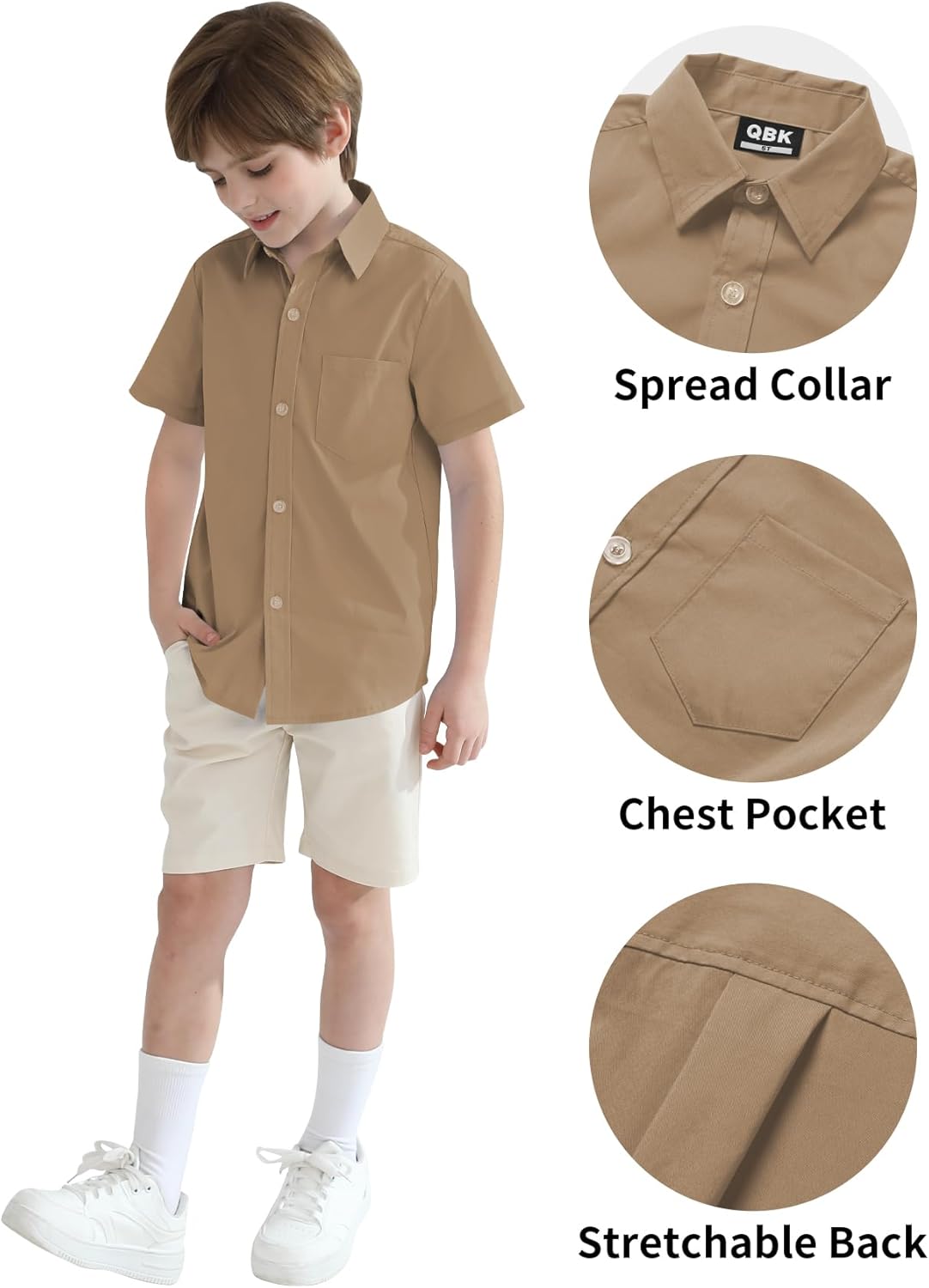 2T-16Y Boys' Short Sleeve Button Down Toddler Dress Shirt Oxford Uniform Shirt with Chest Pocket