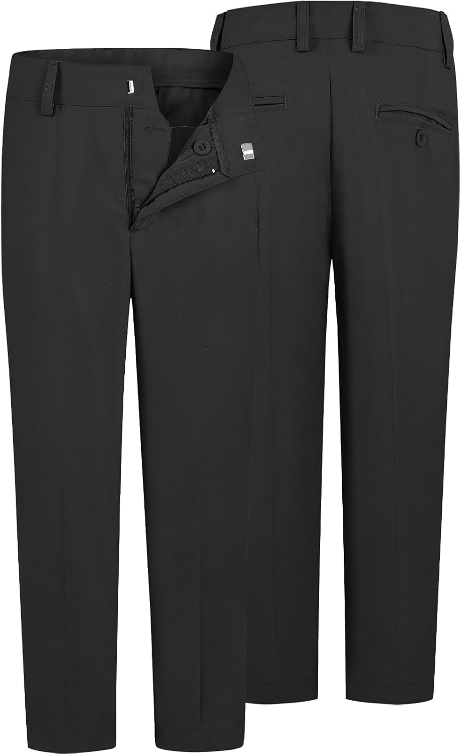 QBK Boys Flat Front Dress Pants Uniform Pants Adjustable Waistband for Toddler to Youth with Pockets