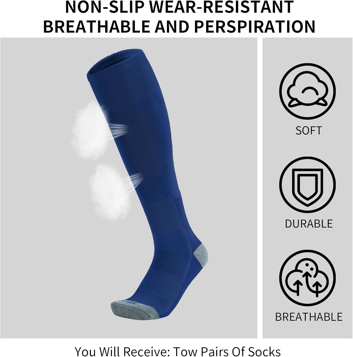 QBK Toddler Baseball Socks Youth Softball Tee Ball Kids Soccer Socks for Boy Girl 2 Pairs