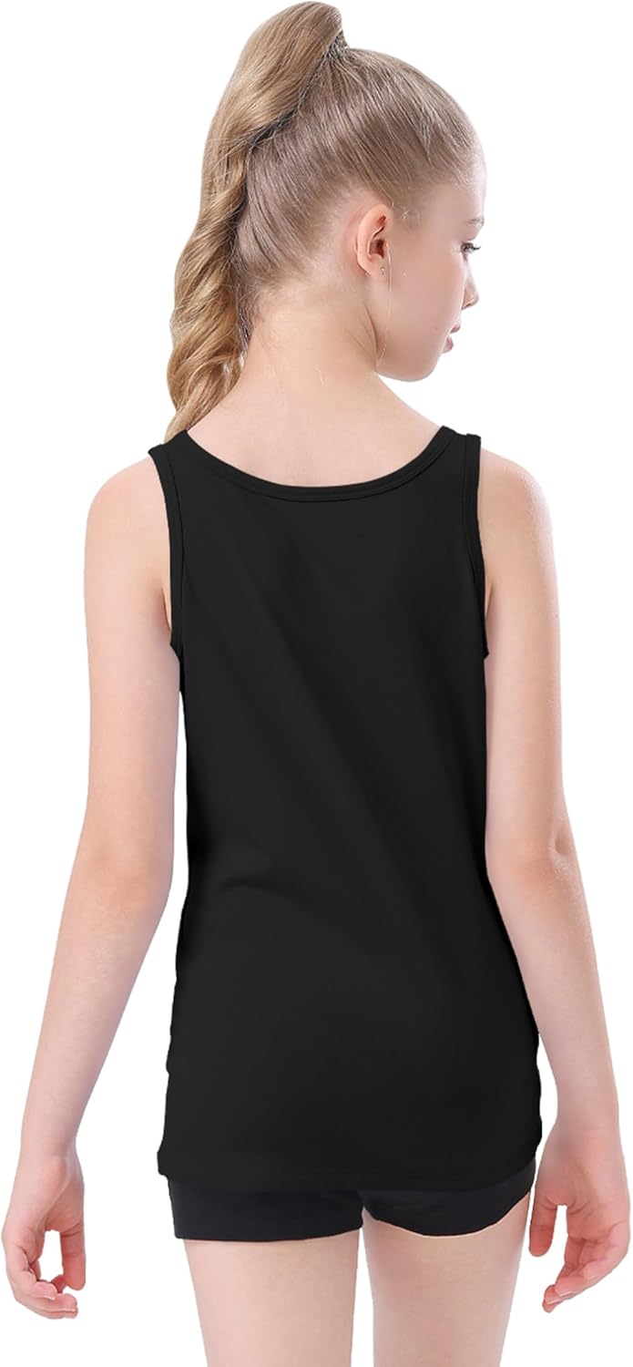 QBK 2T-13Years Girls Tank Tops Cotton Dance Basic Sleeveless Undershirts for Gymnastics Ballet Dancewear