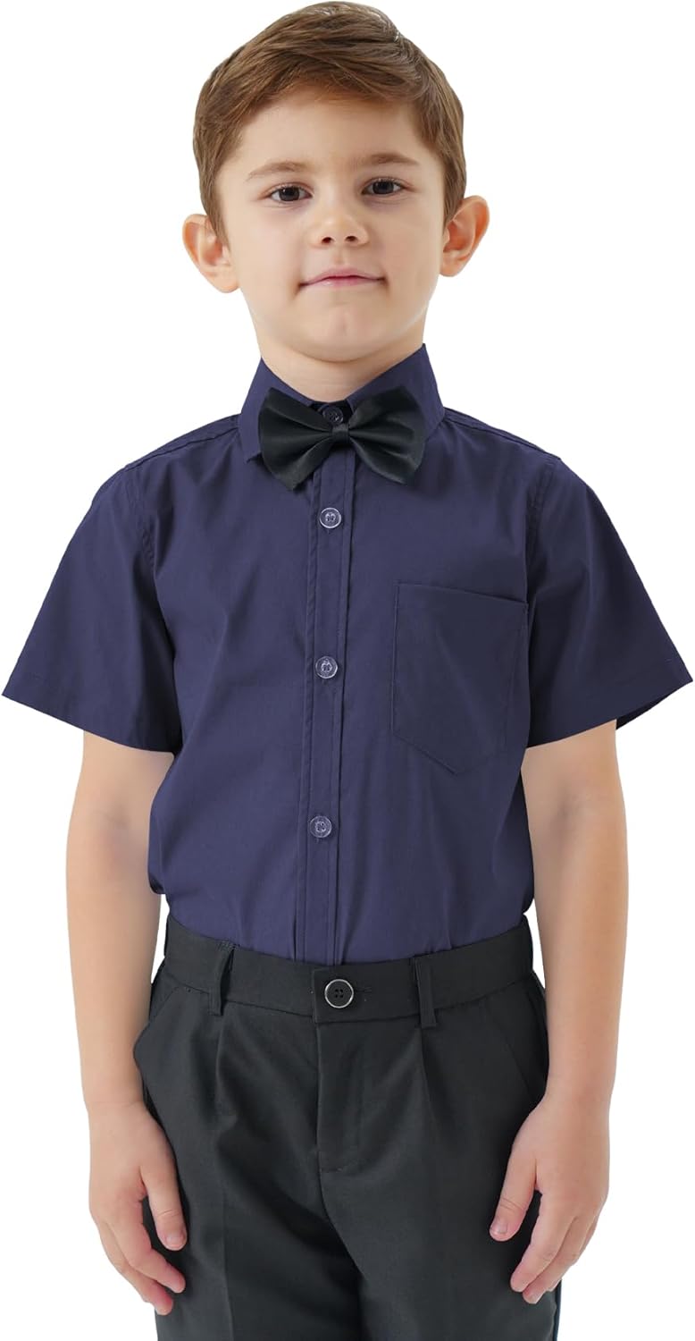 2T-16Y Boys' Short Sleeve Button Down Toddler Dress Shirt Oxford Uniform Shirt with Chest Pocket