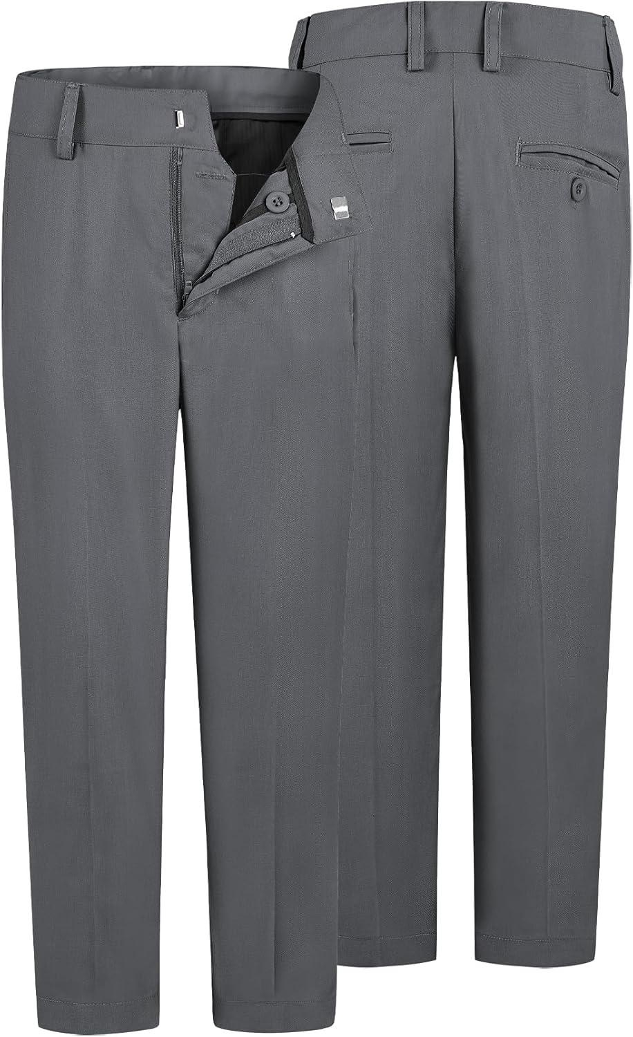 QBK Boys Flat Front Dress Pants Uniform Pants Adjustable Waistband for Toddler to Youth with Pockets