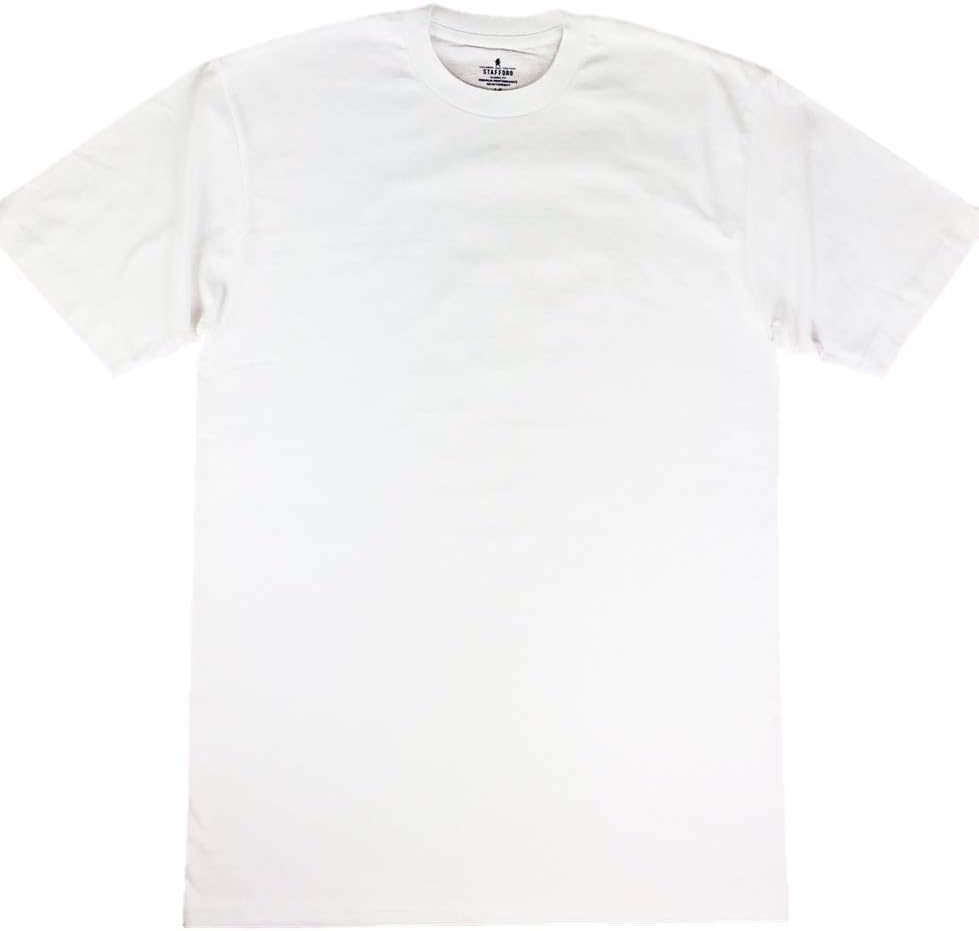 Stafford Men’s Tall/Extra Tall 100% Heavy Weight Cotton Crew Neck Undershirt, White, Short Sleeve, 4 Pack (Large Tall (LT))