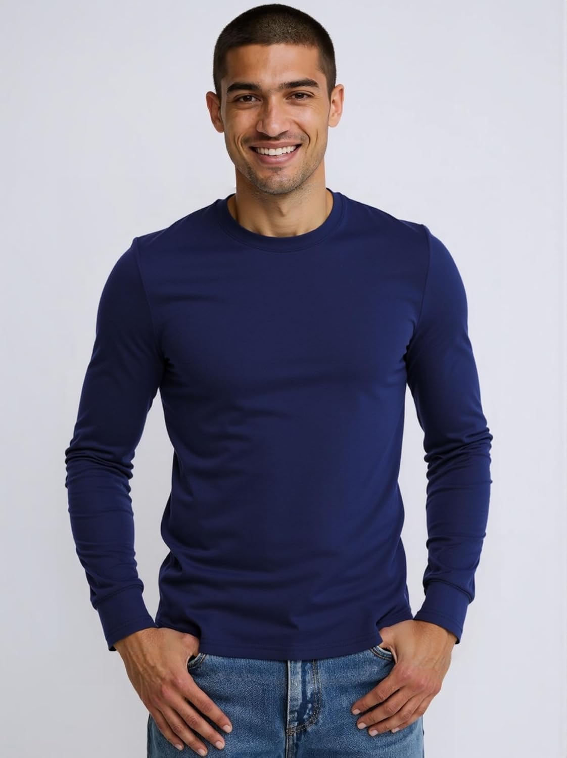 Huata Men's T-Shirt Long Sleeve Crewneck Cotton Tees