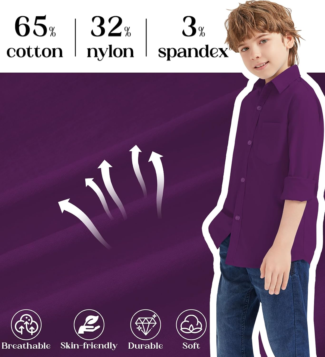 9 Month-16Y Boys' Long Sleeve Button Down Toddler Dress Shirt Oxford Uniform Shirt with Chest Pocket