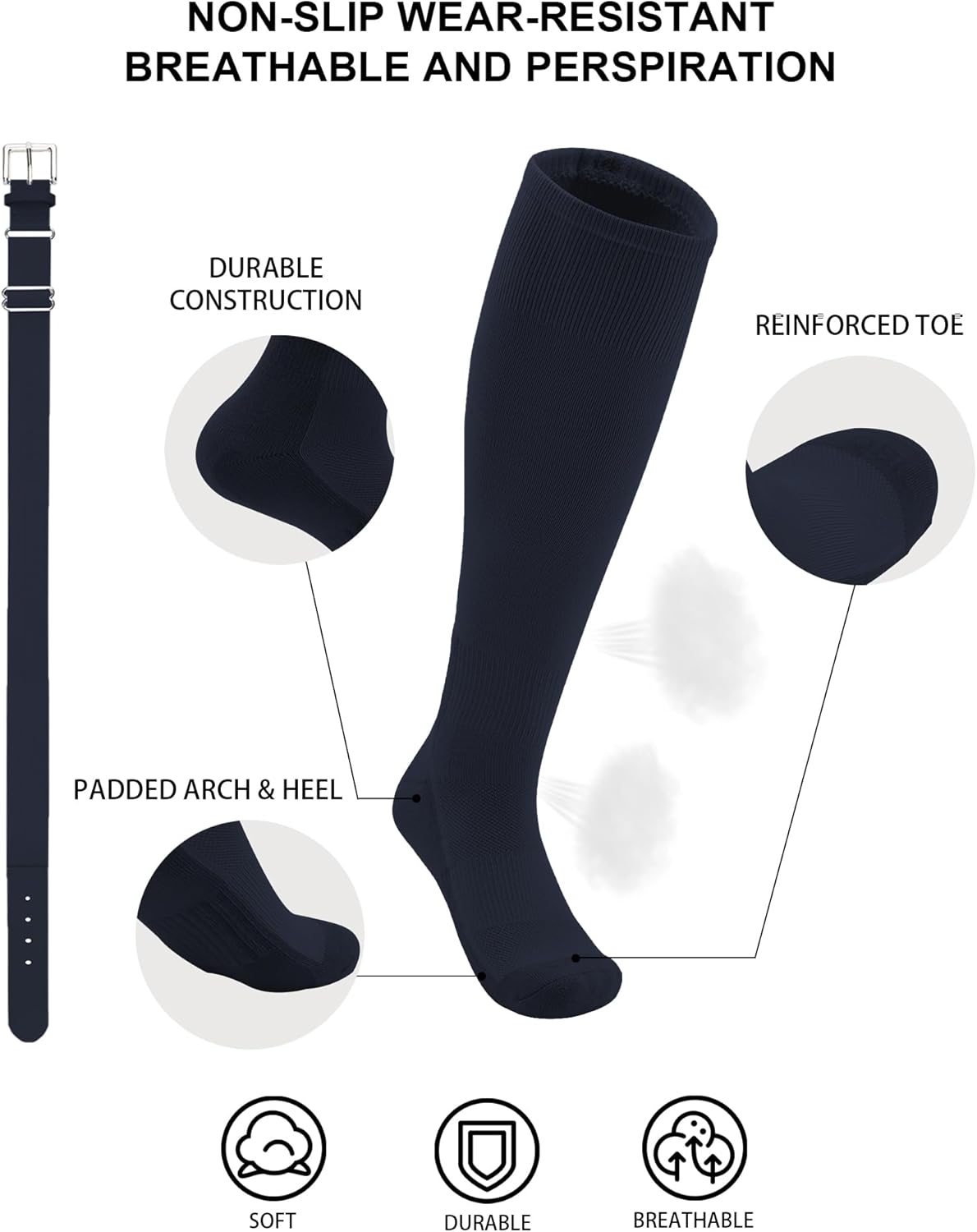 QBK 2T/3T/4T/5T Toddler Baseball Socks And Belt Youth Softball Tee Ball Combo Set for Boy Girl (1 Pairs of Socks & 1 Belt)