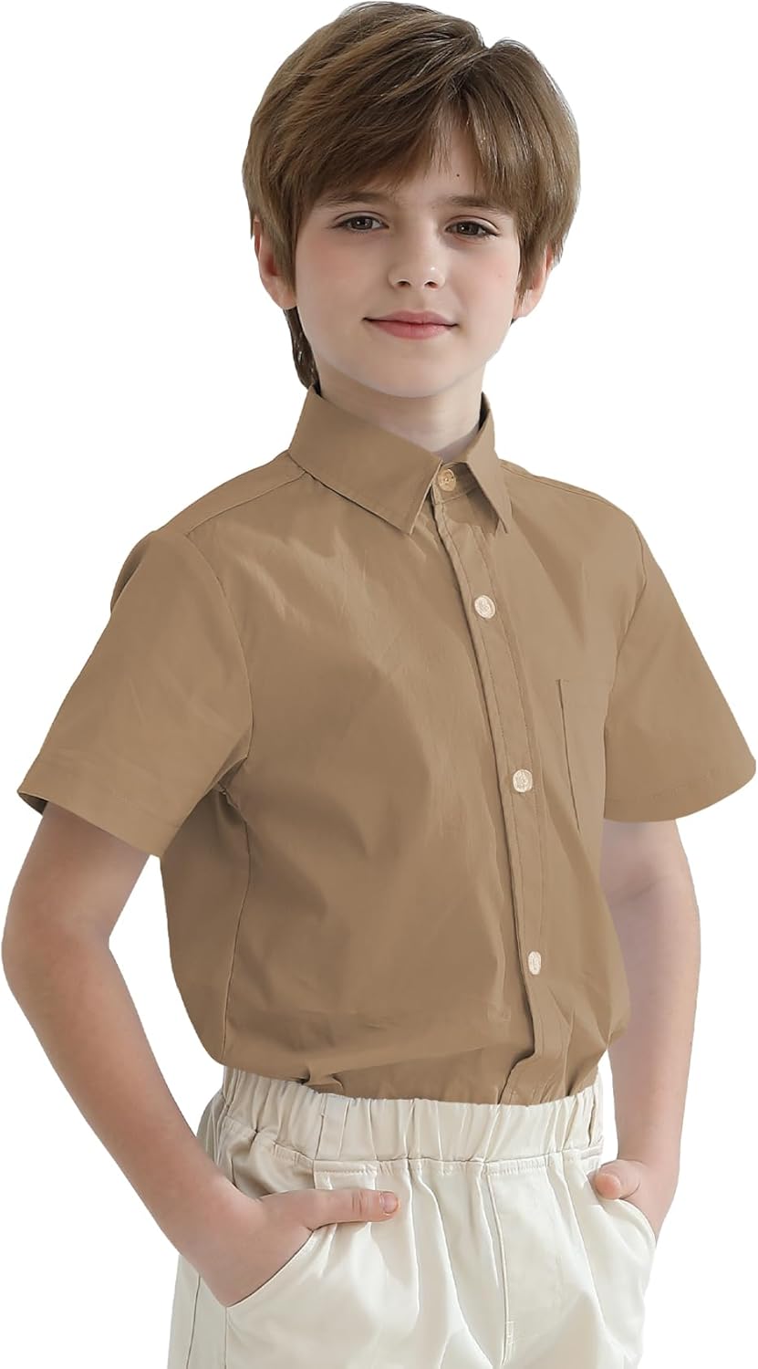 2T-16Y Boys' Short Sleeve Button Down Toddler Dress Shirt Oxford Uniform Shirt with Chest Pocket