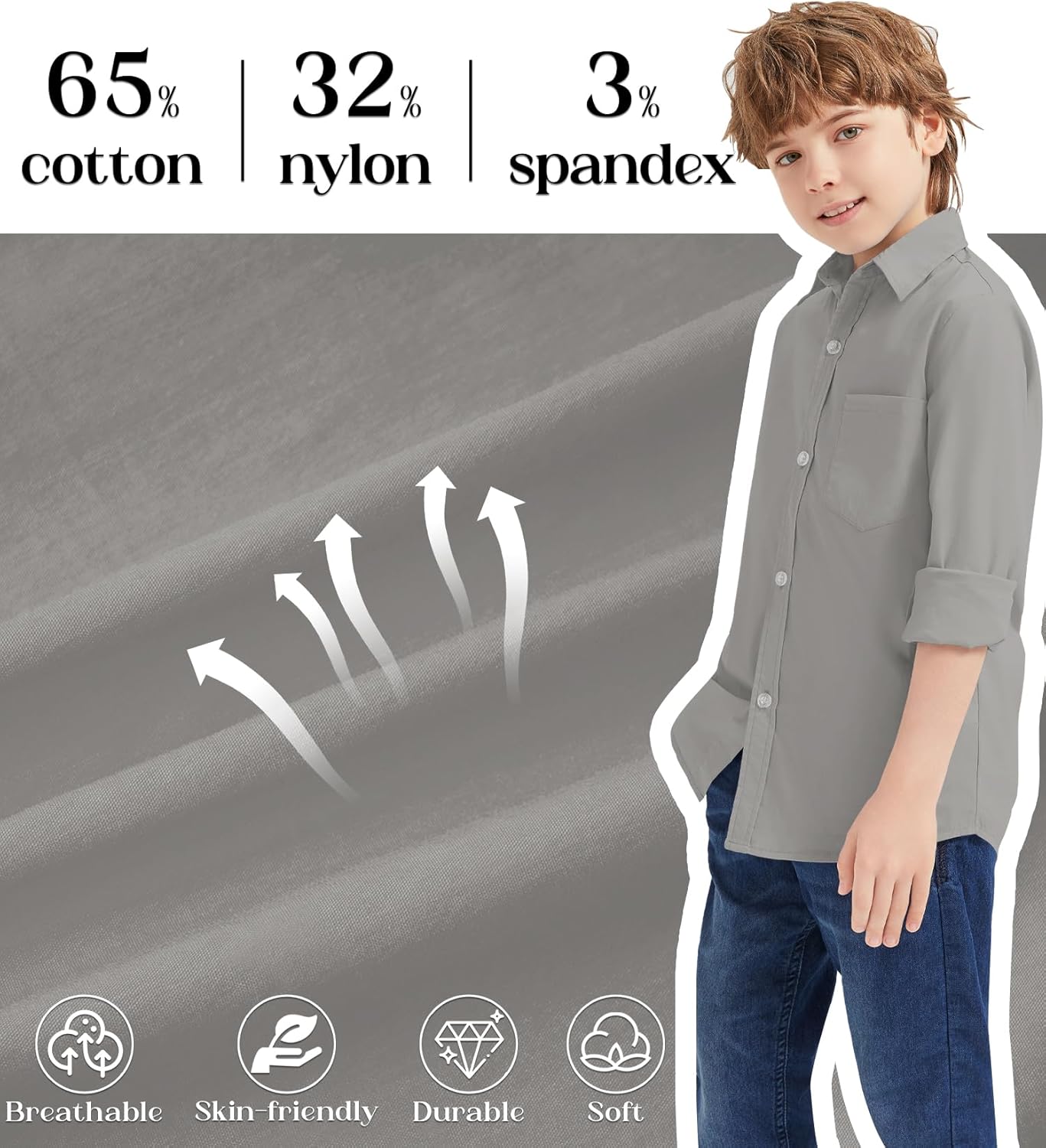 9 Month-16Y Boys' Long Sleeve Button Down Toddler Dress Shirt Oxford Uniform Shirt with Chest Pocket