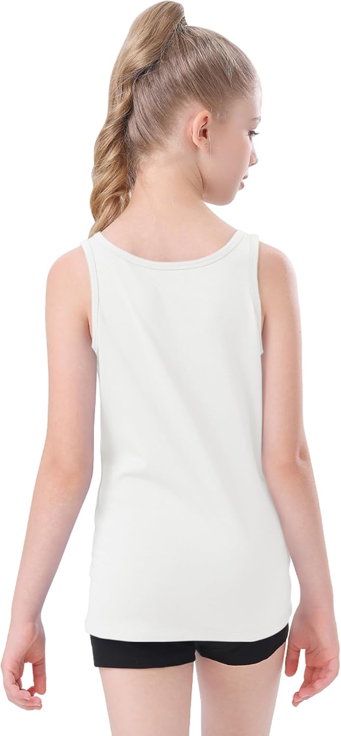 QBK 2T-13Years Girls Tank Tops Cotton Dance Basic Sleeveless Undershirts for Gymnastics Ballet Dancewear
