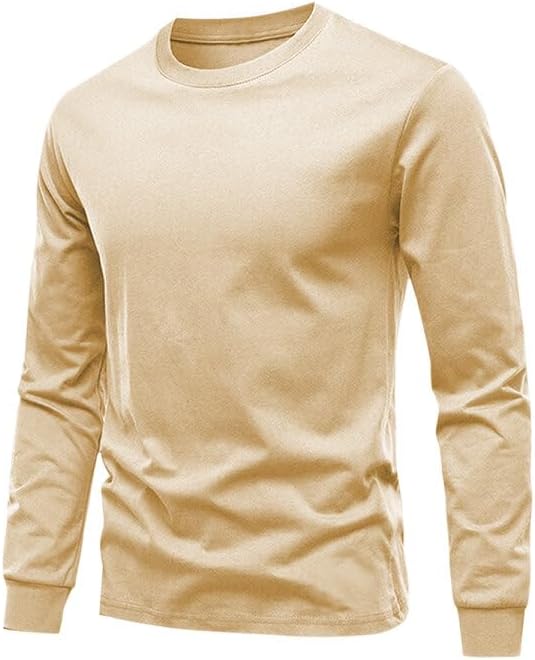 Huata Men's T-Shirt Long Sleeve Crewneck Cotton Tees