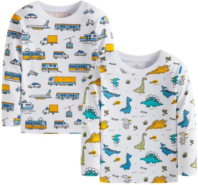 Huata 2 Packs Boys Girls T-Shirt Long Sleeve Crewneck Tee