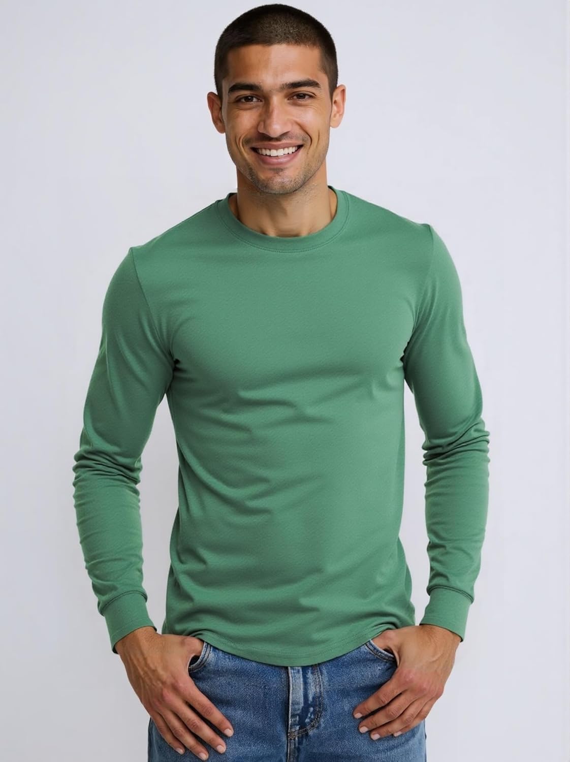 Huata Men's T-Shirt Long Sleeve Crewneck Cotton Tees