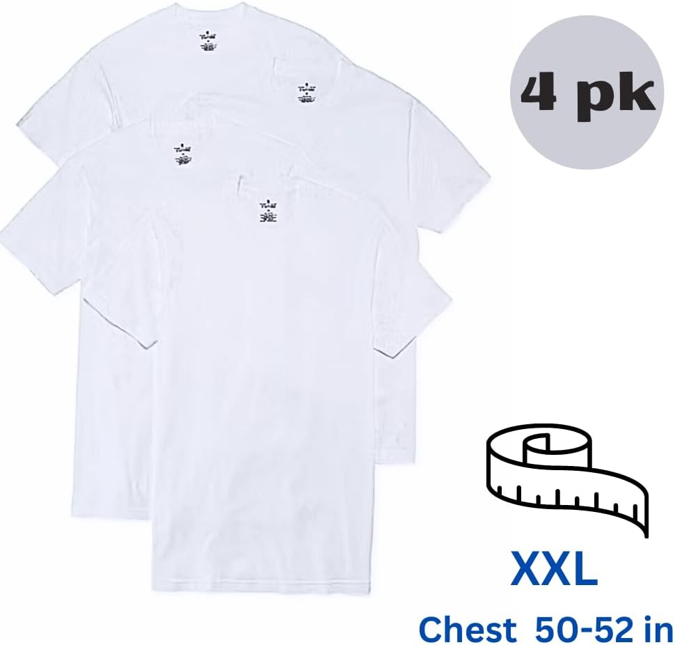 Stafford 4-Pack Men's XXL Crewneck T-Shirts, White, Soft 100% Cotton Plain Undershirts, Stay Tucked, Breathable, Tagless, 2XL Crew Necks Multipack, Casual Fit